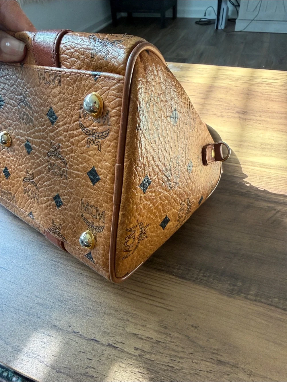 MCM Cognac Visetos Logo Satchel with Gold Hardware